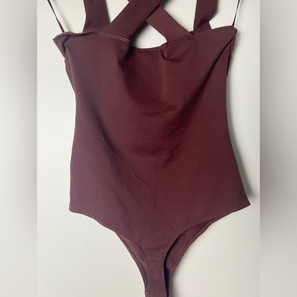 DYNAMITE Womens Square Neck Tank Bodysuit Bitter Chocolate XS Slim Fit - Picture 12 of 16